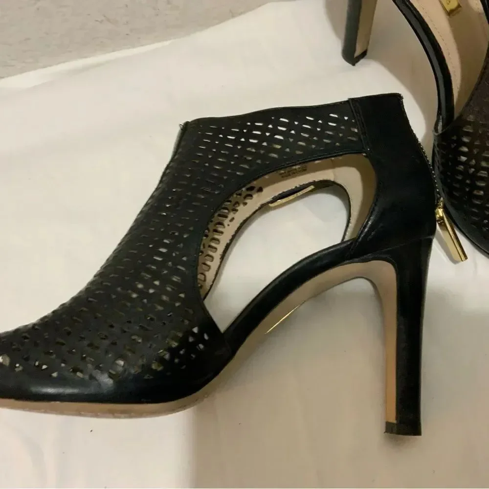 Louise et Cie Women's Black Heels Size 8 Leather Olivia Cut Out Open Toe Peep